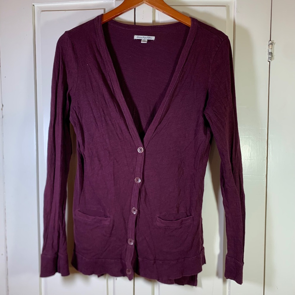 American Eagle Outfitters Womens Purple Cotton Button Front Cardigan‎ Size M